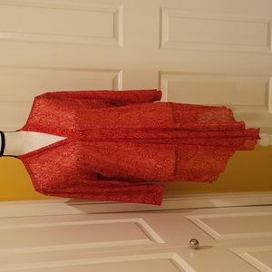 CHICO'S RED FLORAL CARDIGAN, SIZE XL